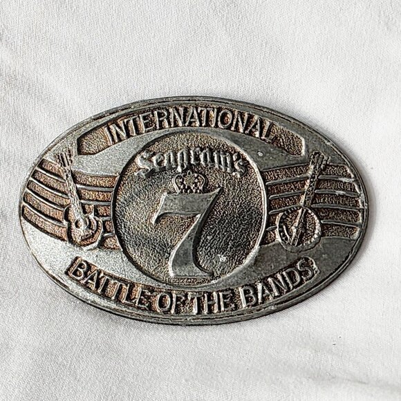SEAGRAMS 7 WHISKEY 1981 INTERNATIONAL BATTLE OF THE BANDS BELT BUCKLE Vintage OG - Picture 1 of 4